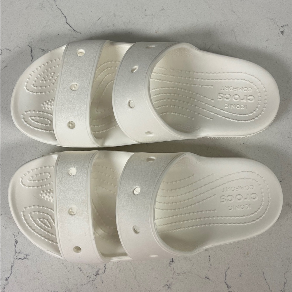 Crocs Classic 206761 Slide Sandals Unisex White Comfort Two-Strap Casual 8W - 6M - Picture 14 of 17